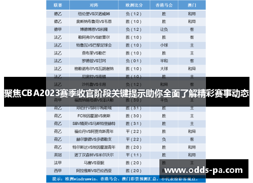 聚焦CBA2023赛季收官阶段关键提示助你全面了解精彩赛事动态